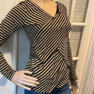 Vince Camuto, black/gold shimmer crisscross wrap long stretch sleeve top